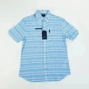 Ben Sherman Classic Mod Fit Small Men's Pocket Logo Sky Blue White Stripe Linen